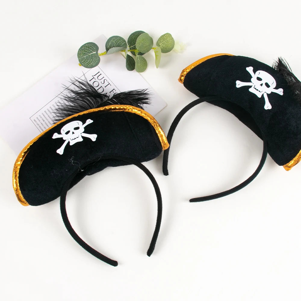 1/2set Pirate Skull Hat And Eye Patches Halloween Captain Cap Headband Cosplay Costume Accessories Prop Kid Birthday Party Decor