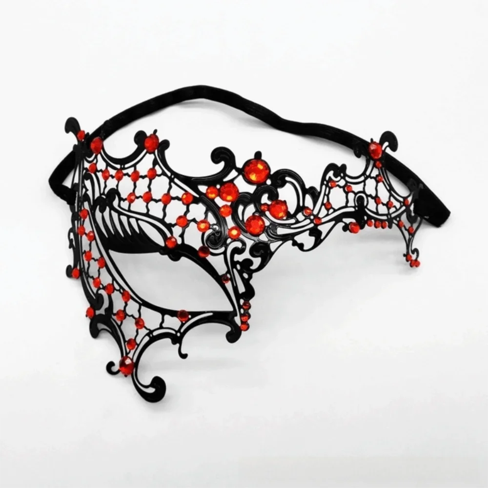 Black Gold Skull Metal Mask Halloween Rhinestone Half Face Venetian Masquerade Men White Women Skull Party Mask