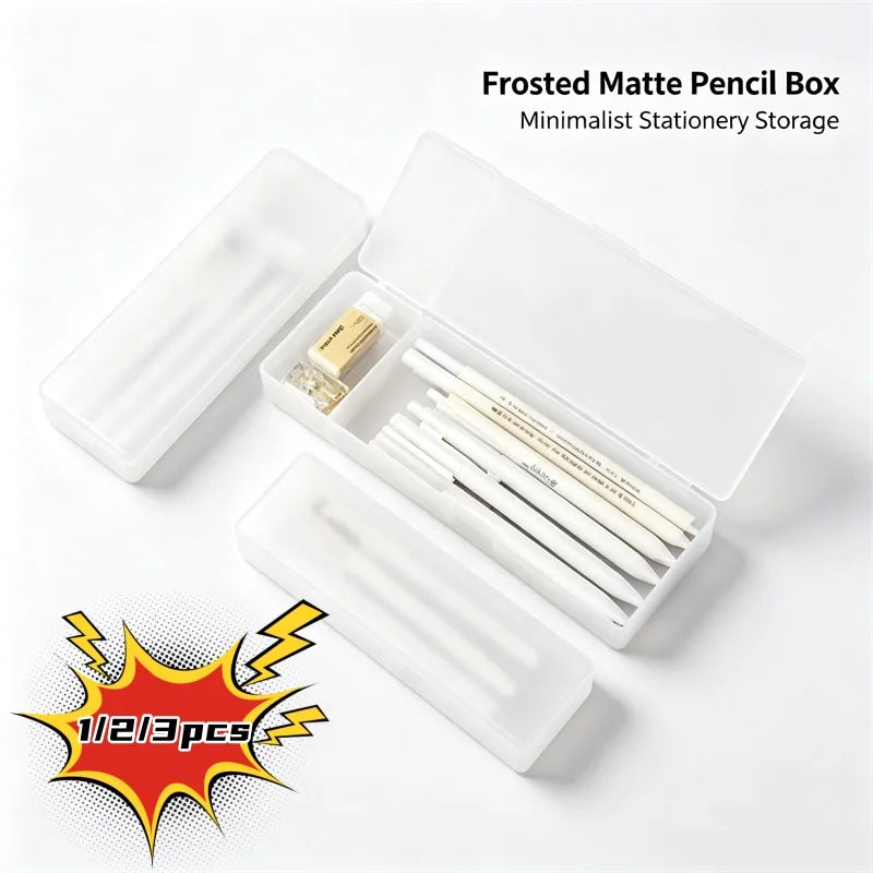 Pencil Cases School Office Simple Matte Transparent Plastic Box Frosted Pink Green White Pens Storage Stationery Supplies