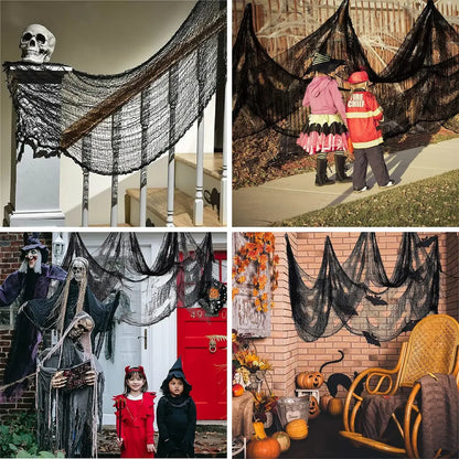 76x183cm Halloween Decorations Black Creepy Gauze Cloth Window Table Door Net Spooky Fancy Dress Party Haunted House Wall Decor