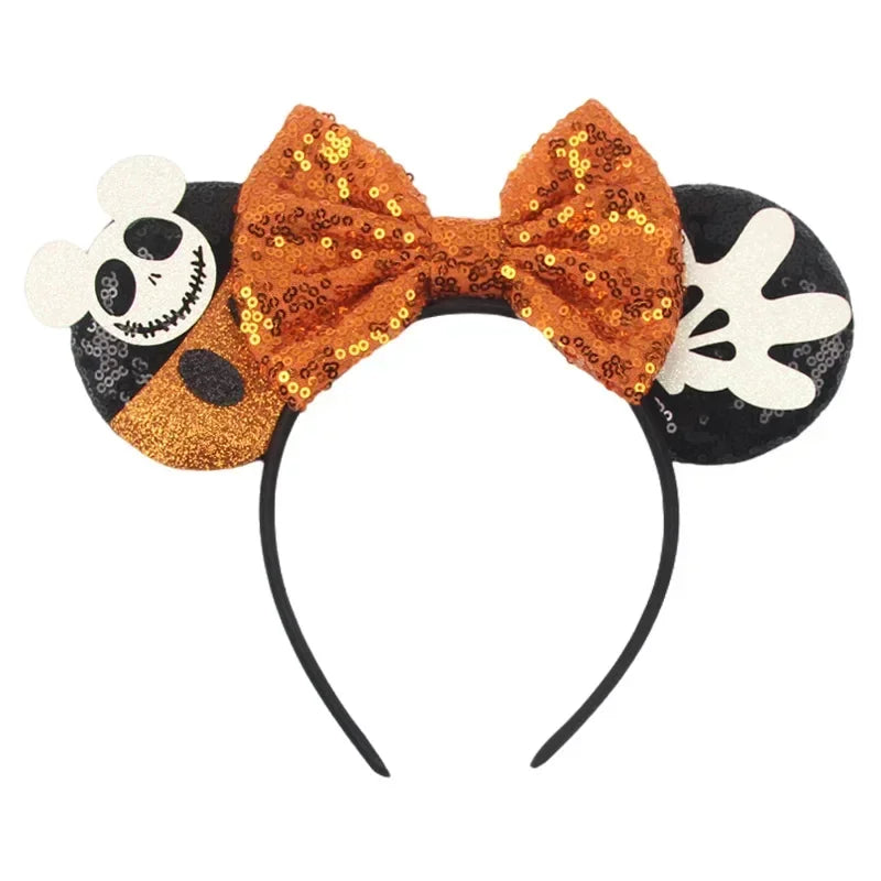 Disney leather Bat Bows Mickey Mouse Ear Headband for Adults Halloween Headwear Women Girls Cosplay Ghost Party Hair Accessories