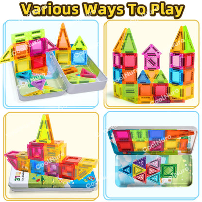 26/38pcs with Iron Box - Colorful Magnetic Building Blocks Set, Suitable for Kid's Learning and Education Magnetic Toys, Gifts