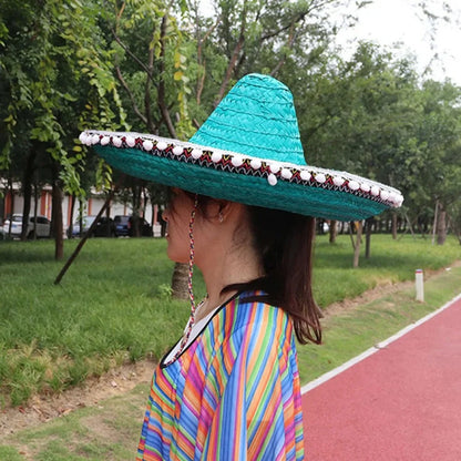 Summer Colorful Wide Brim Mexican Party Hat Halloween Sombrero Straw Hats Decor Party Beach Hat Men