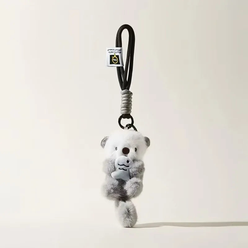 ZAKOL Cute Otters Holding Fish Plush Pendant Keychain Backpack Keyrings Pendant Bag Key Wallet Pendant Wholesale