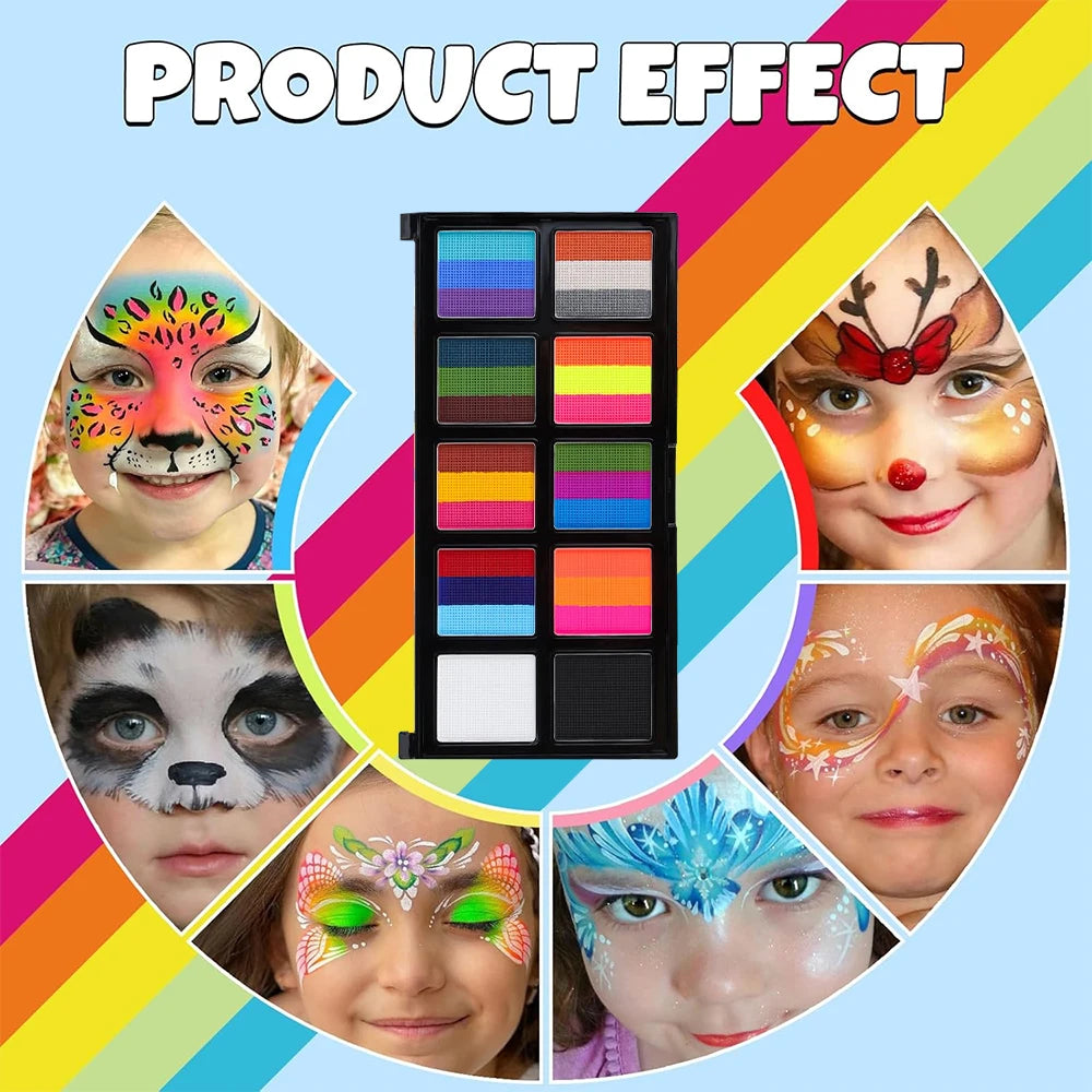 Body Face Painting Kit for Kids Adults,10 Color Face Makeup Palette with Brush,Halloween Carnival Artist Cosplay Art Party