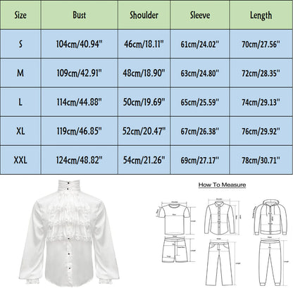 Men Steampunk Shirt Vintage Prince Medieval Renaissance Blouse Male White Black Turtleneck Tops Victorian Cosplay Costumes