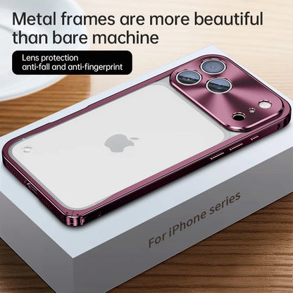 Buckle Metal Frame Phone Case For Iphone 17 18 Pro Max Magnetic Aluminum Frosted PC Matte Back Panel Phone Cover For Magsafe