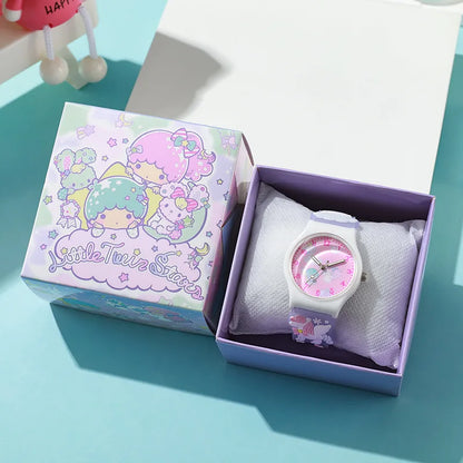 3D Hello Kitty Children Watches with box Cinnamoroll Kuromi Melody Girls Watch Anime Action Figures Model Toys Kid Clock Gift