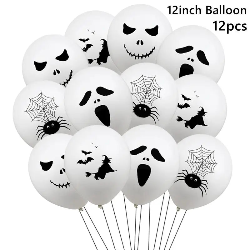 12pcs Halloween Ghost Balloons Spider Witch Bat Pumpkin Skeleton Horror Happy Halloween Party Decoration Carnival Party Supply