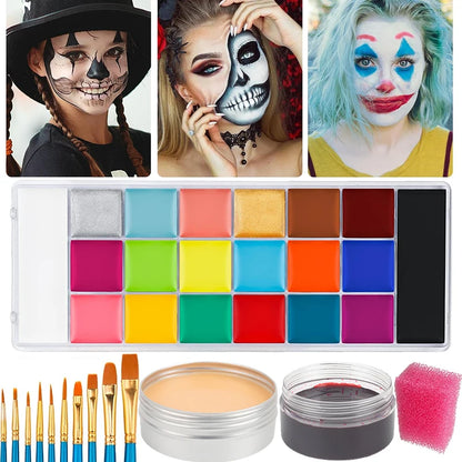 12/20 Colors Face Body Painting Fake Blood ,Halloween Professional Special Effects Makeup Kit with Wound Modeling Scar Wax