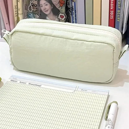 Simple Solid Color Square Pencil Case Large Capacity Classified Storage Pencil Bags Multifunctional Student Stationery Organizer