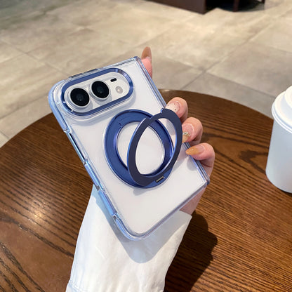 Bicolor 360 Rotating Magnetic Kickstand Case for iPhone Ultra 18 Fold Wide Metal Lens Shockproof Central Axis Protection Cover