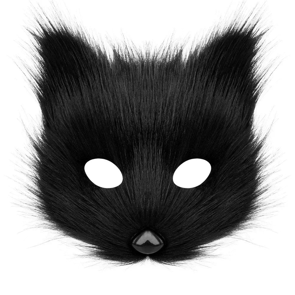 Cat Cosplay Costume Foxes Mask+Tail +Gloves Set  Halloween Costume Accessorie Wolf Therian Theme Party Dress Up Prop Accessories