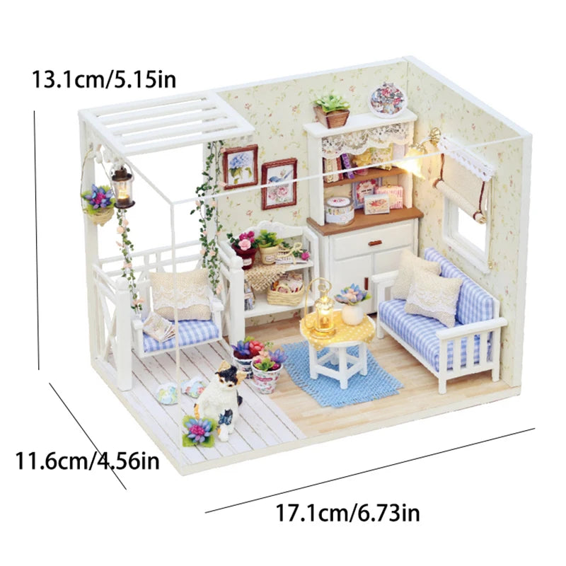 DIY Miniature Dollhouse Kit Assemble Puzzle 3D Wooden House Room Craft With Furniture LED Lights For Friends Birthday Gift Toys