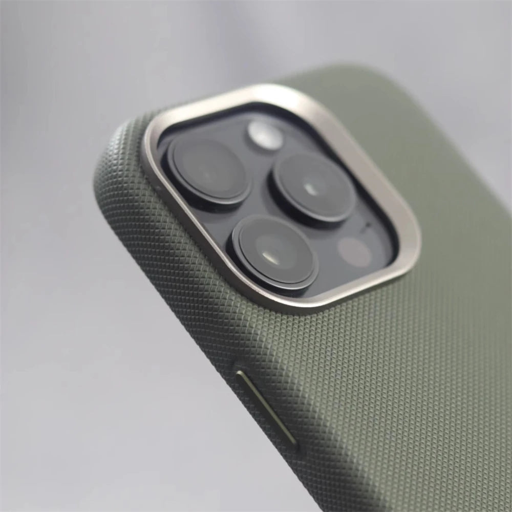 Luxury Alloy Lens Frame Particle PU Leather Magnetic Case For iPhone 18 17 16 Pro Max 15 14 13 For Magsafe Wireless Charge Cover