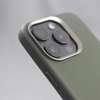Luxury Alloy Lens Frame Particle PU Leather Magnetic Case For iPhone 18 17 16 Pro Max 15 14 13 For Magsafe Wireless Charge Cover