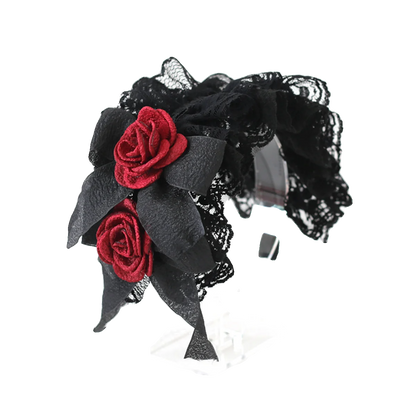Original Black and Red Lace Lolita Headgear Doll Feeling Bow Headband KC Goth Lo Girl Halloween Hair Accessories