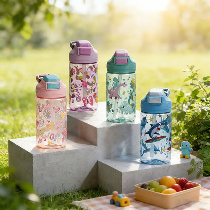 410ml Dinosaur Water Bottle For Kids Water Sippy Cup With Silicone Straw Leakproof Plastic Water Bottles Summer Kids Water Cup