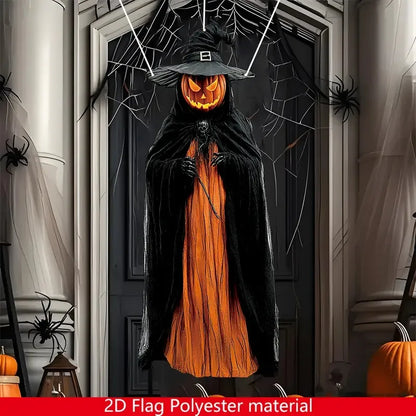 2D Halloween Horror Evil Pumpkin Man hanging Background Cloth Halloween Terror Atmosphere Indoor and Outdoor Decoration Supplies