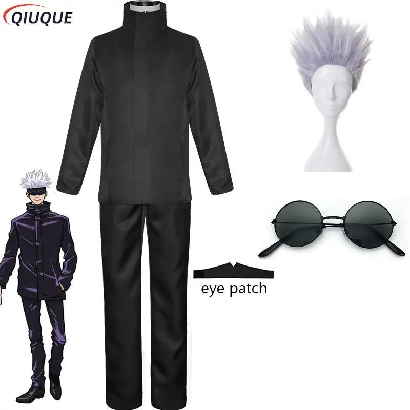 110-3XL Black / Blue Gojo Satoru Cosplay Costume Eye Patch Wigs Glasses Anime Halloween Party Unisex Uniforms