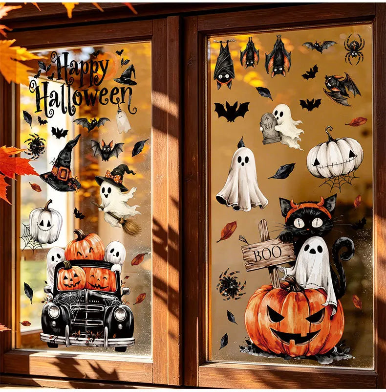Halloween Window Stickers Combo Set Reusable Static Cling PVC Double Sided Glass Decals for Party Home Decor