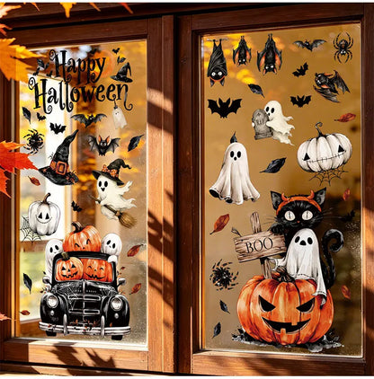 Halloween Window Stickers Combo Set Reusable Static Cling PVC Double Sided Glass Decals for Party Home Decor