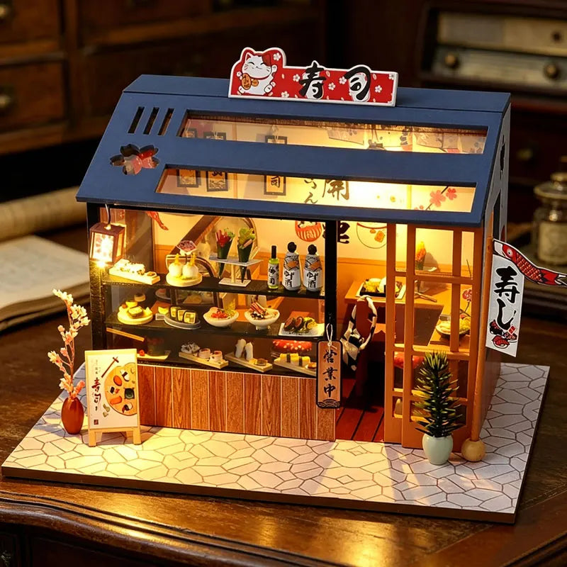Casa Diy Wooden Miniature Doll House Small House Kit 3D Puzzle Assembly Building Toys With Furniture LED Lights Dollhouse Gifts