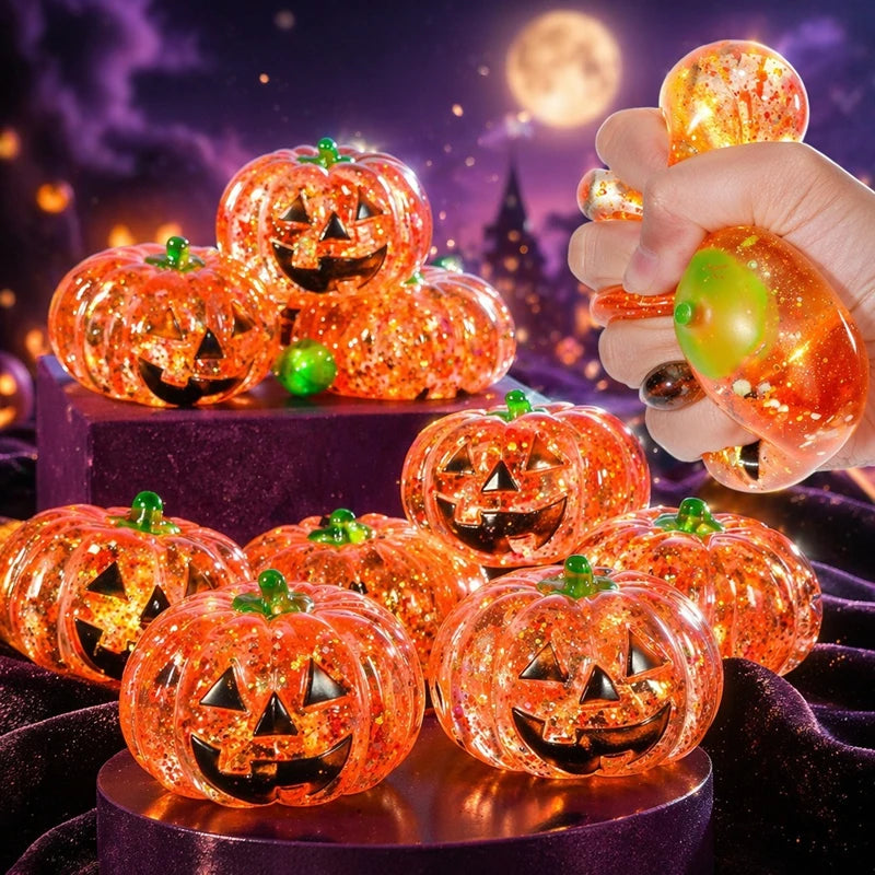 2026 Halloween Maltose Squishy Sequins Glitter Pumpkin Squeeze Balls Anti-stress Slow Rebound Pinch Toy Halloween Party Favors