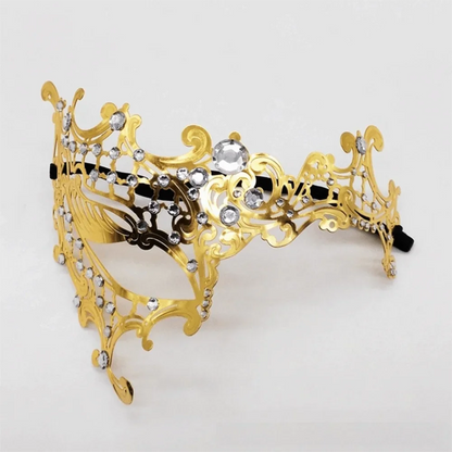 Black Gold Skull Metal Mask Halloween Rhinestone Half Face Venetian Masquerade Men White Women Skull Party Mask