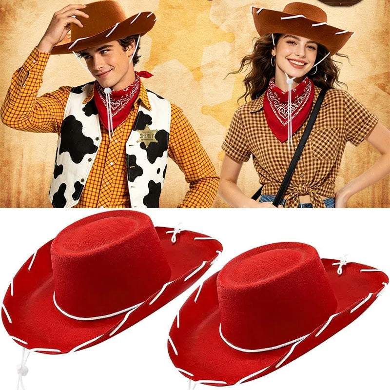 Brown Red Cowboy Western Hats and Bandanas for Kids Costume Hat Accessories for Toddler Child Theme Birthday Party Halloween