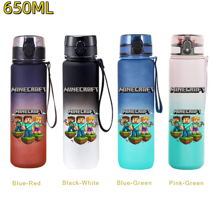 650ML Minecraft Sports Water Bottle LeakProof Plastic Cup Fitness Outdoor Shaker Drink Bottle Travel Office Jugs Birthday Gifts