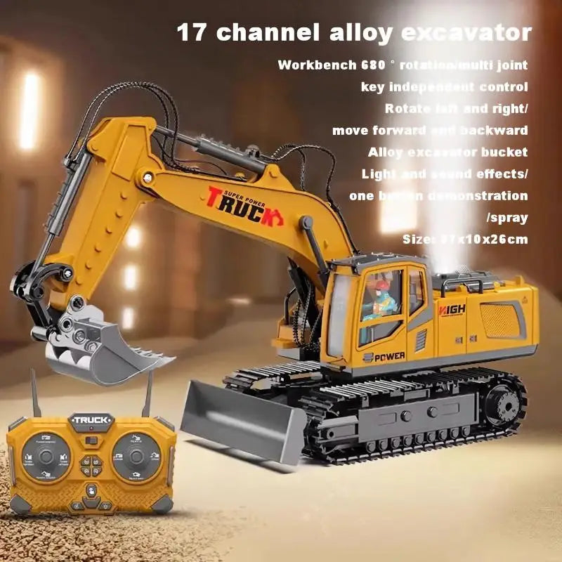 Alloy Remote Control Excavator Toy Car with Lights Sound Effect Electric Excavator Automobile Engineering Vehicle Children Gifts