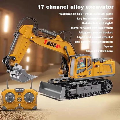 Alloy Remote Control Excavator Toy Car with Lights Sound Effect Electric Excavator Automobile Engineering Vehicle Children Gifts