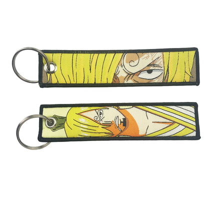 One Piece Anime Key Chains with Cute Jet Manga Embroidery Fashion Key Tag for Jewelry Accessory Key Ring Holder Gift Anime Fans