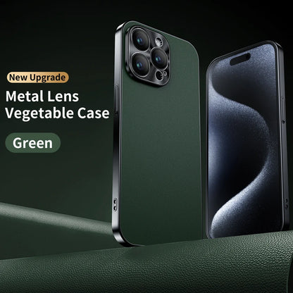 New Luxury Plating Border Solid Color Leather Shockproof Phone Case For iPhone 16 Pro Max 14 12 13 15 Pro Max Bumper Back Cover