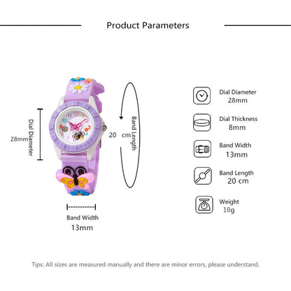 Children's Watch Simple Digital Butterfly Hands Design Quartz Watches Casual Sports Purple Silicone Girls Clock Gift Wristwatch