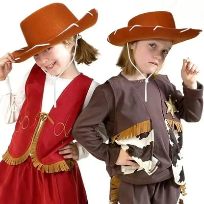 Brown Red Cowboy Western Hats and Bandanas for Kids Costume Hat Accessories for Toddler Child Theme Birthday Party Halloween