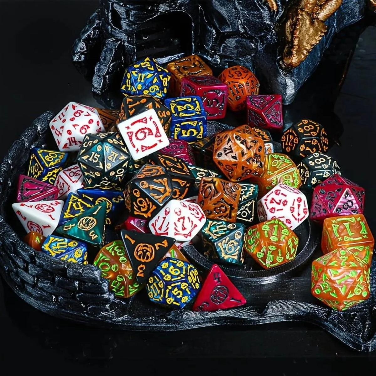 DND Dice Set -7pc Halloween Polyhedral Dice with Dice Bag for D&D RPG MTG Role Playing Table Party Games & DM & Dice Goblin
