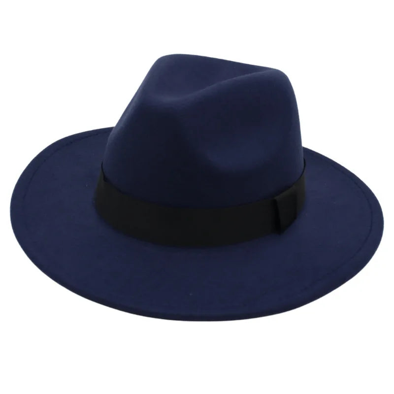 Autumn and winter men and women's new large brimmed hats, fashionable woolen jazz hats, English style top hats