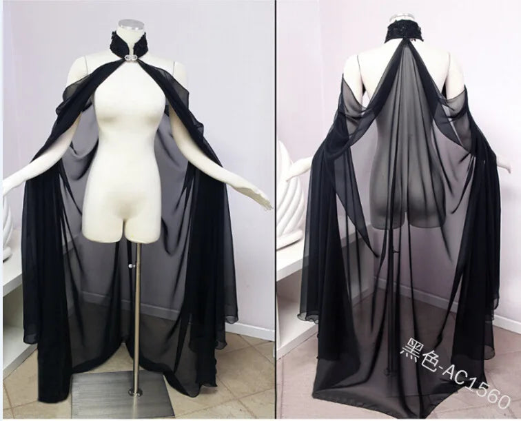 Women Medieval Shawl Cape Chiffon Gothic Wicca Robe Cosplay Dress Cloak Halloween Costume Thin Shawl Cape Stage Costume