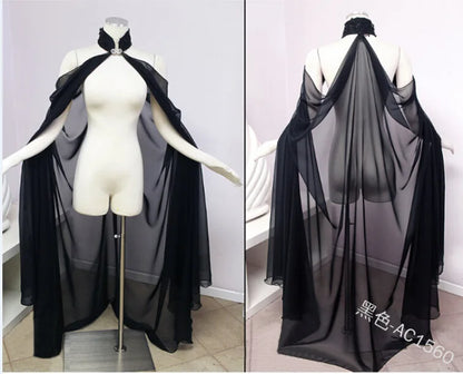 Women Medieval Shawl Cape Chiffon Gothic Wicca Robe Cosplay Dress Cloak Halloween Costume Thin Shawl Cape Stage Costume