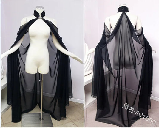 Women Medieval Shawl Cape Chiffon Gothic Wicca Robe Cosplay Dress Cloak Halloween Costume Thin Shawl Cape Stage Costume