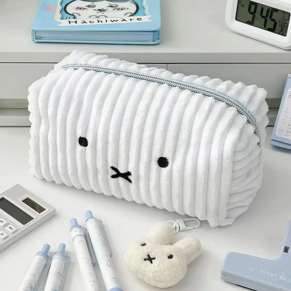 Kawaii Miffy Striped Large Capacity Student Stationery Storage Bag Portable Miffy Cosmetic Bag Makeup Storage Bag Birthday Gifts
