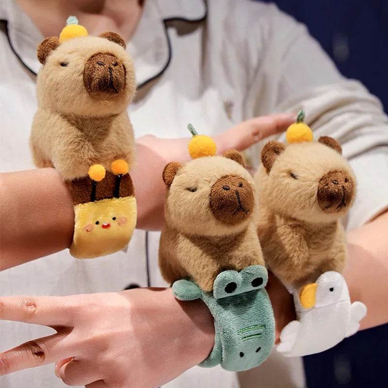 25X10cm Cute Funny Capybara Toy Slap Snap Wrap Wristband Lovely Cartoon Animal Bracelet Kawaii Plush Doll Wristband Gifts