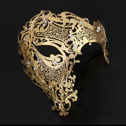 Black Gold Skull Metal Mask Halloween Rhinestone Half Face Venetian Masquerade Men White Women Skull Party Mask