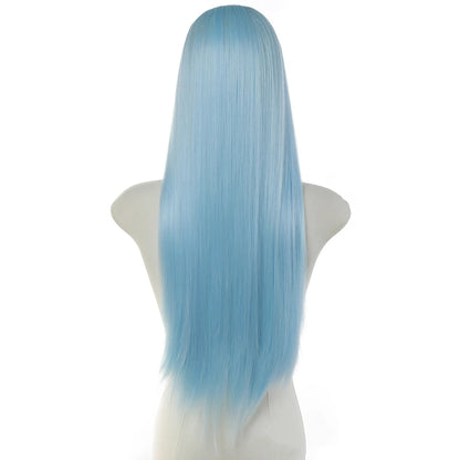 Elegant Long Blue Synthetic Wig 6.5*9.5 Lace Straight Heat Fiber Hair for Women for Cosplay Daily Halloween Christmas Parties