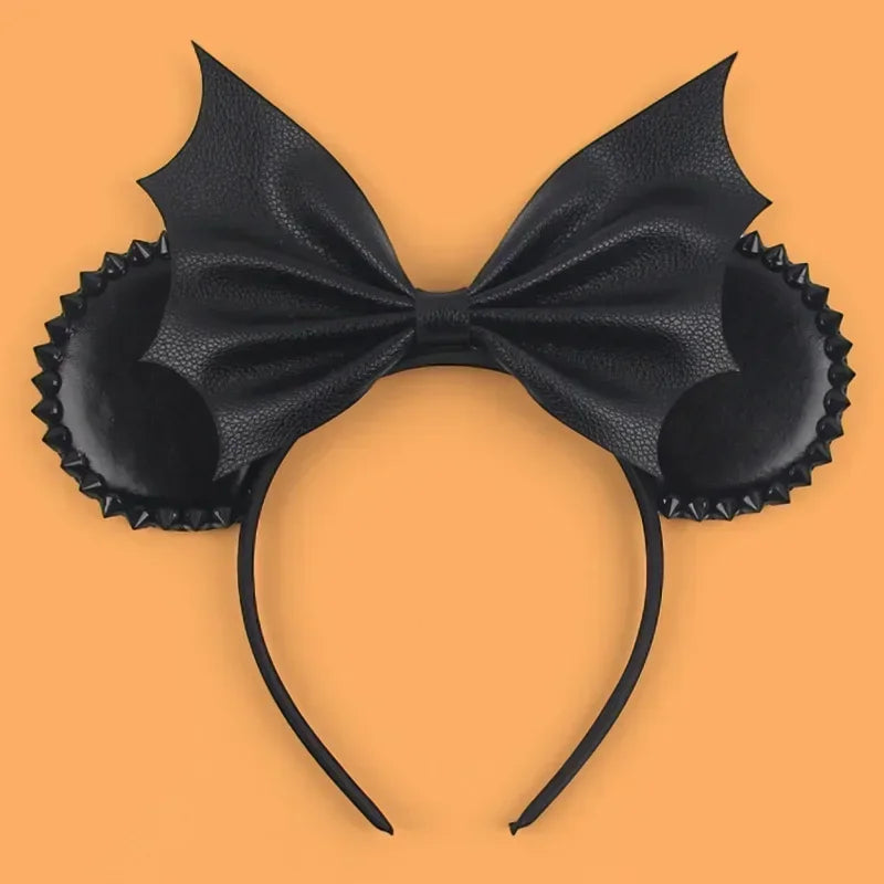 Disney leather Bat Bows Mickey Mouse Ear Headband for Adults Halloween Headwear Women Girls Cosplay Ghost Party Hair Accessories