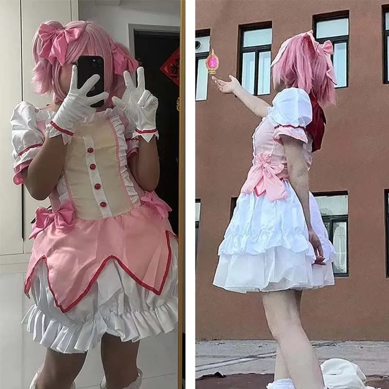 Kaname Madoka Cosplay Costume Anime Madok Magica Homura Uniform Dress with Choker Gloves Socks Halloween Outfits