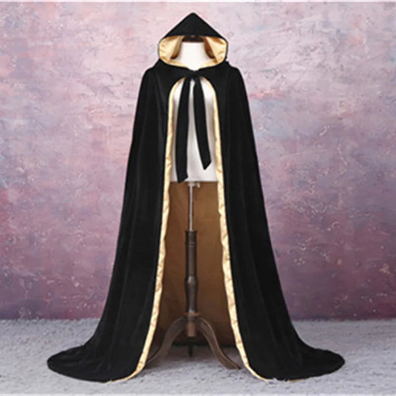 Adult Child Velvet Hooded Cape New Adult Halloween Hooded Cloak Velvet Witches Princess Black Red Velvet Hooded