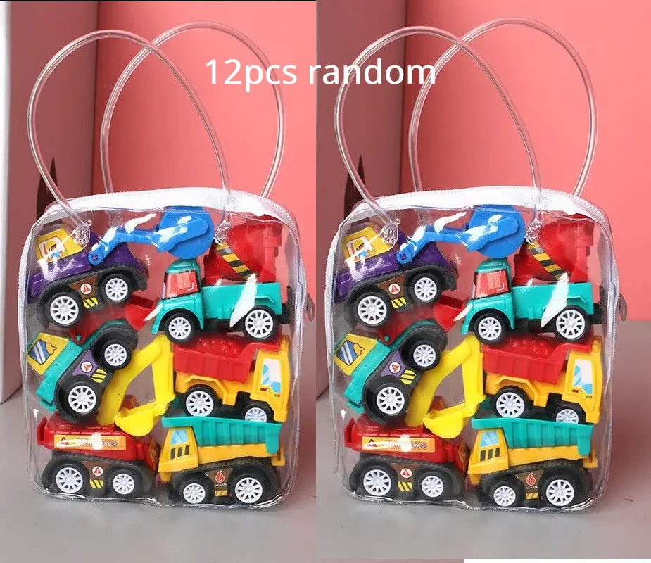6/12Pcs Mini Inertial Pull Back Engineering Car Set Cartoon Toys Birthday Gift